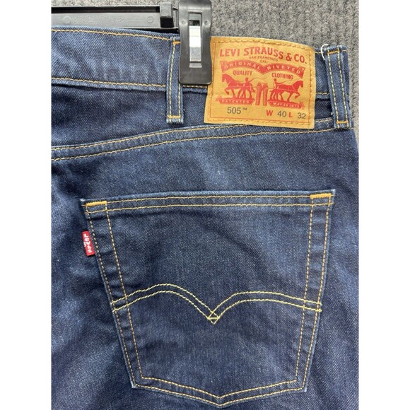 Levis 505 Jeans Mens 40x32 Blue Regular Straight Leg Denim Stretch Dark Wash - Picture 3 of 12